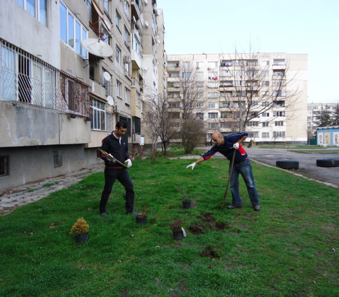 Volunteers from hp planted some trees and flowers in the garden around House of opportunity Sofia